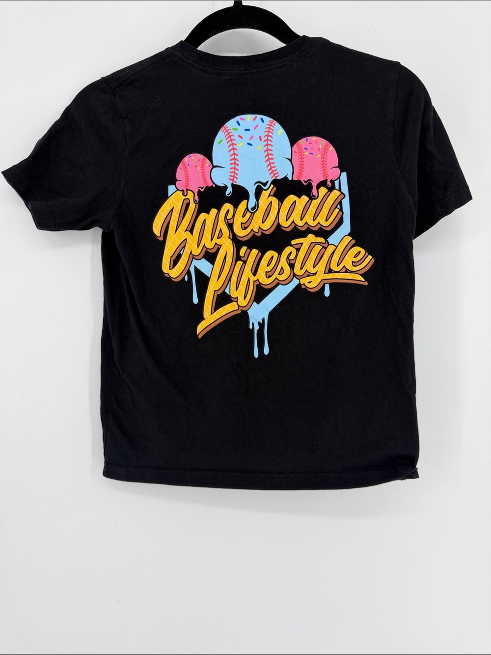 Baseball Lifestyle 101 Black ice cream YM Short Sleeve Tee Colorful Drip Chest